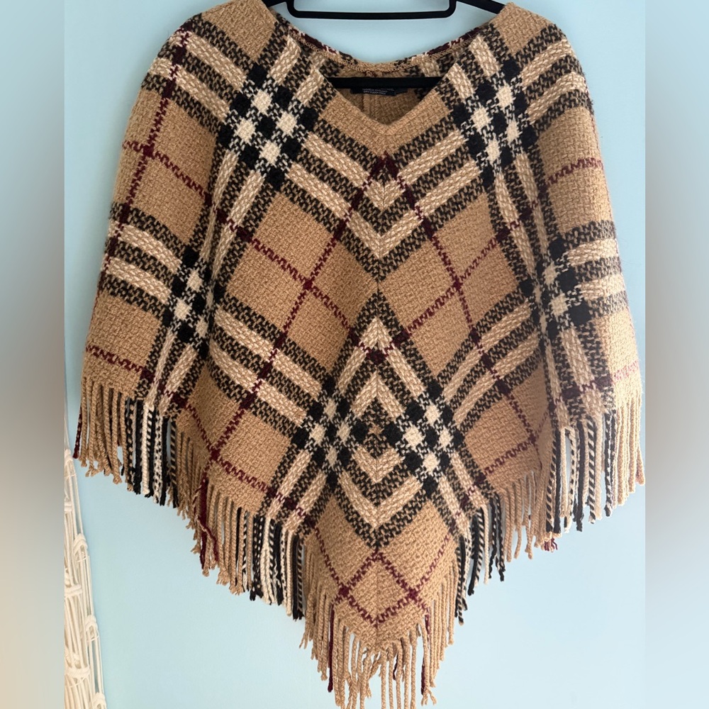 Authentic Vintage Burberry London Cashmere Wool Fringe Poncho (OS)